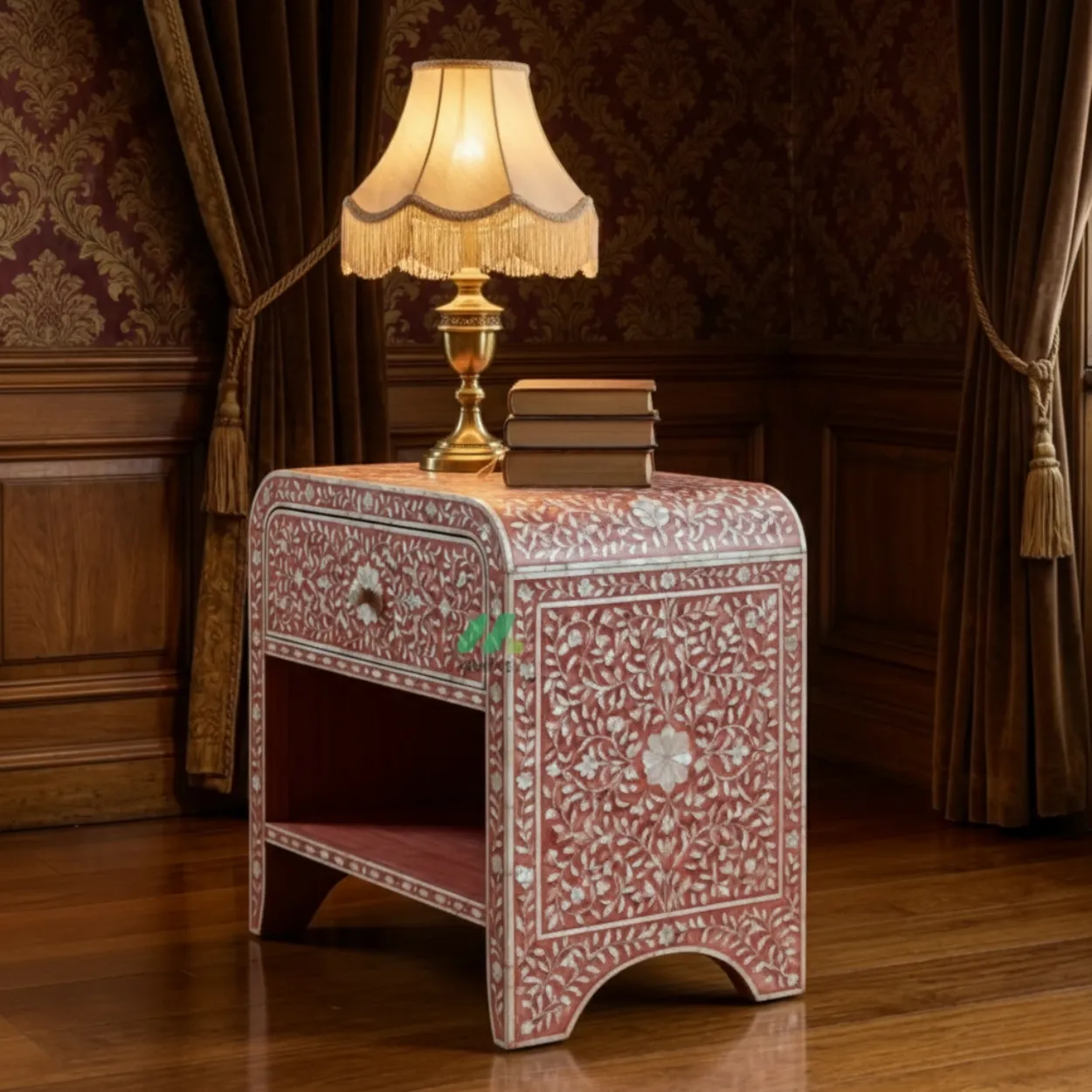 Mother Of Pearl Pink Bedside Table with 1 Drawers - Image 4