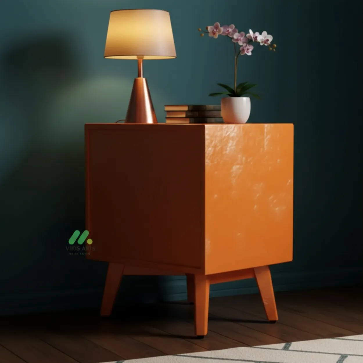 Mother Of Pearl Orange Bedside Table with 2 Drawers - Image 2