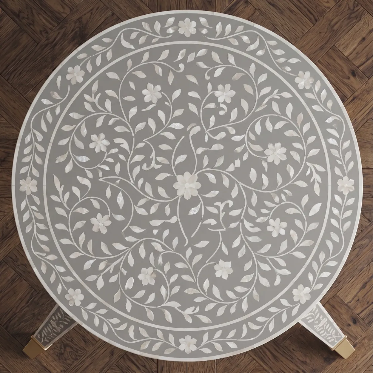Mother of Pearl Round Grey Bedside Table - Image 2