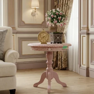 Bone Inlay Pink Round Side table