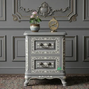 Bone Inlay Grey Bedside Table