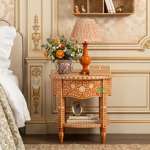 Bone Inlay Orange Bedside Table