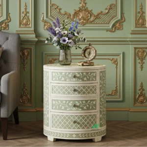 Bone Inlay Light green Round Bedside table