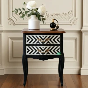 Bone Inlay Black Bedside Table