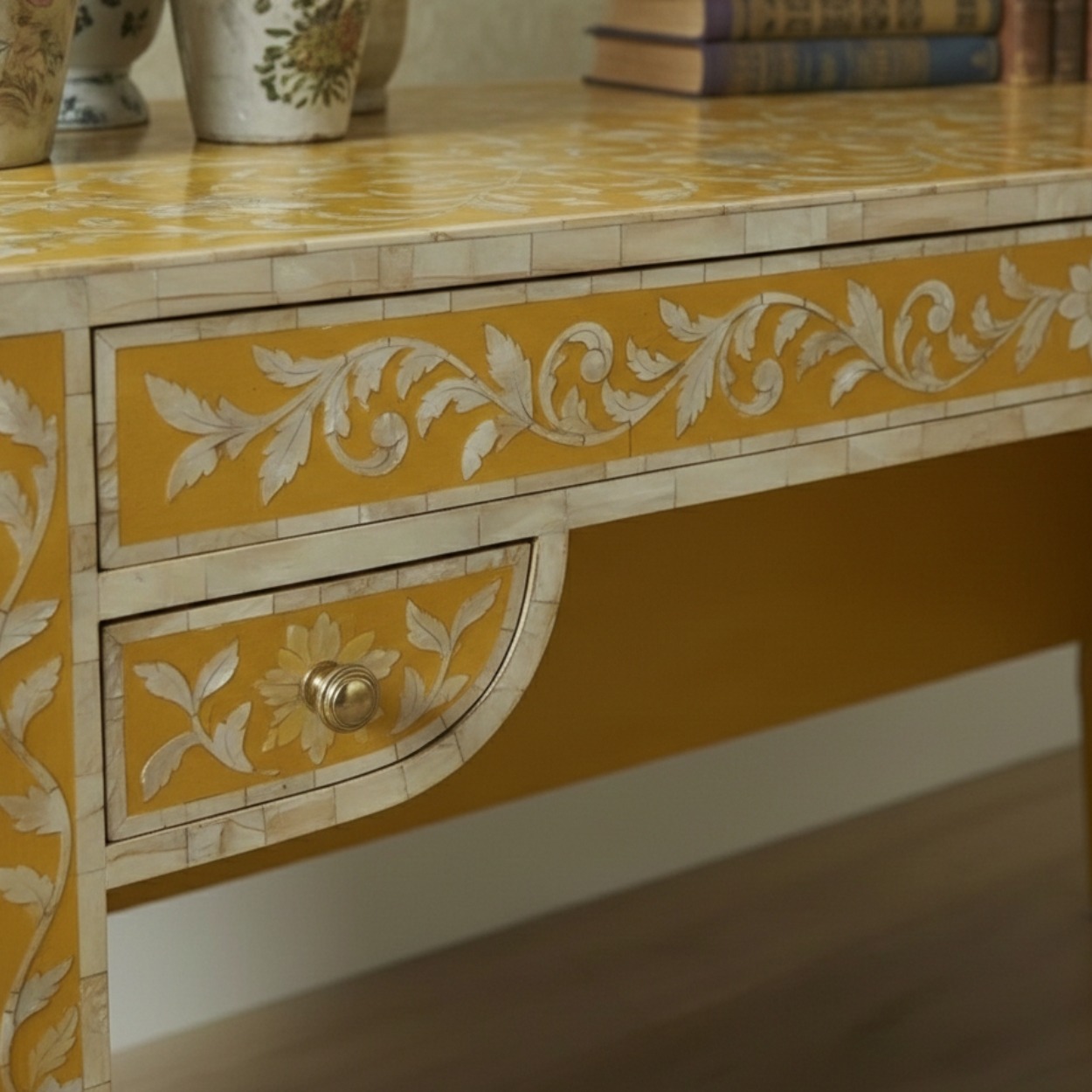 Mother of Pearl Yellow Console Table - Image 4