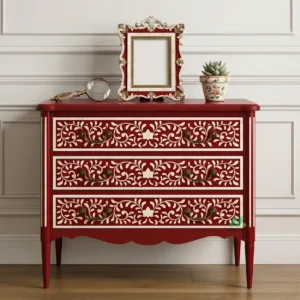 Bone Inlay Red 3 Chest of Drawer