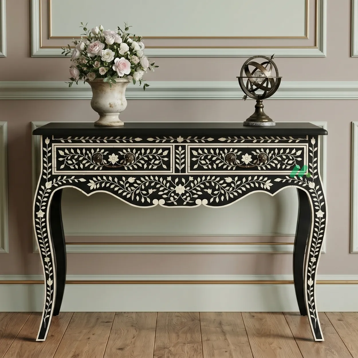 Bone Inlay Black Console Table