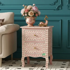 Bone Inlay Pink Bedside Table