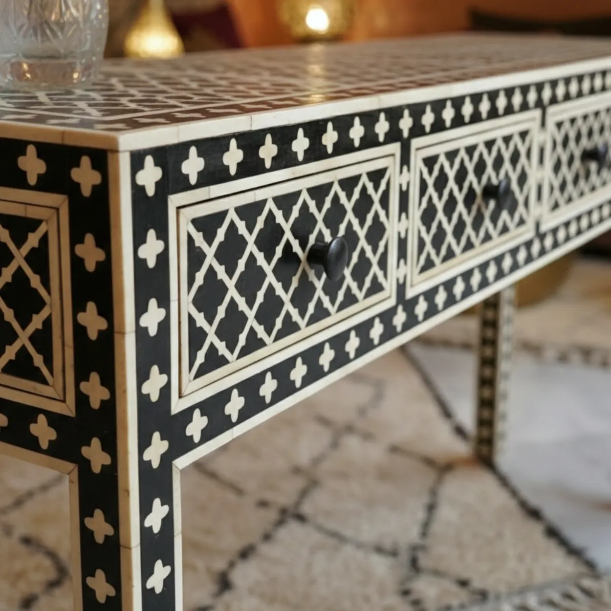 Bone Inlay Black Console Table - Image 5