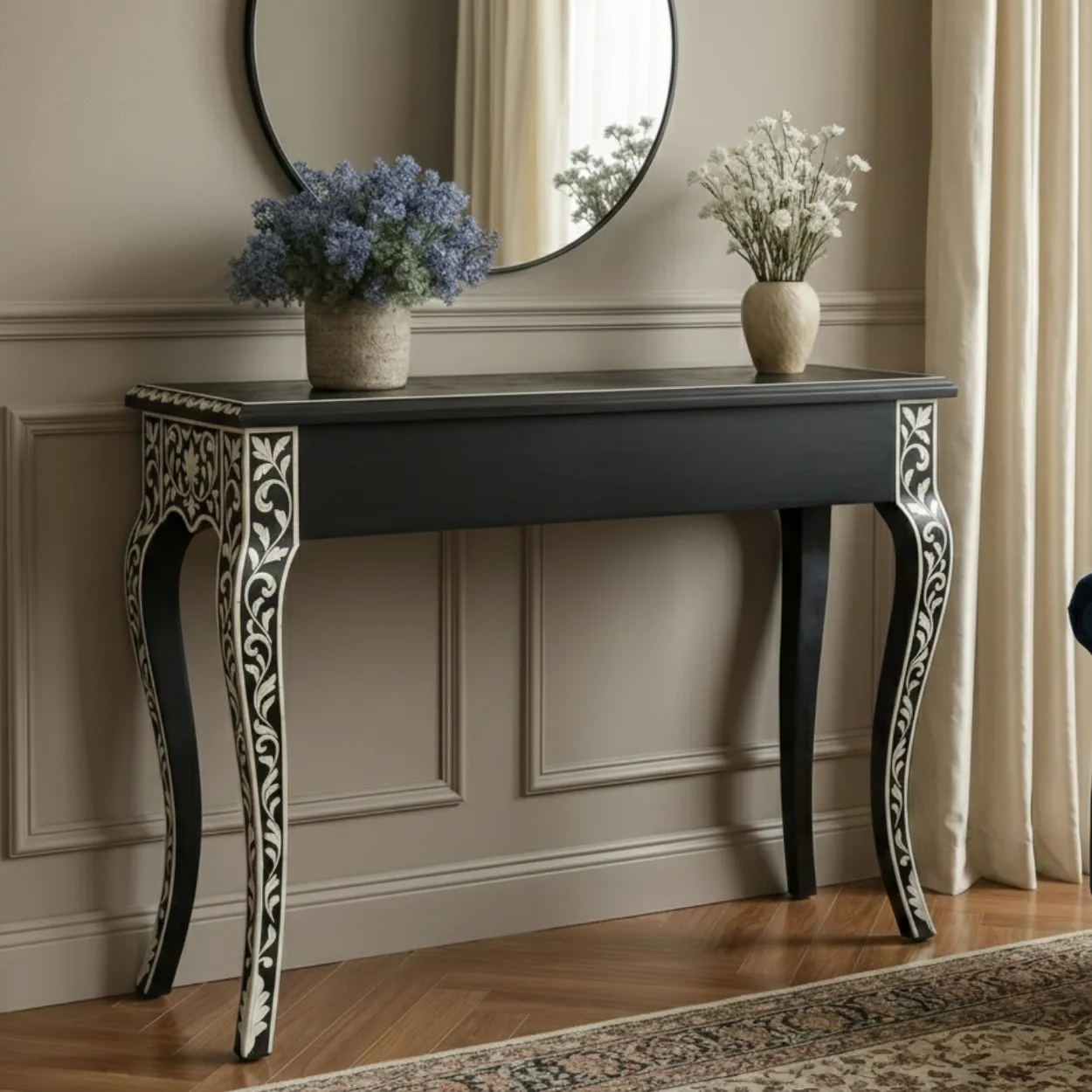 Bone Inlay Black Console Table - Image 2