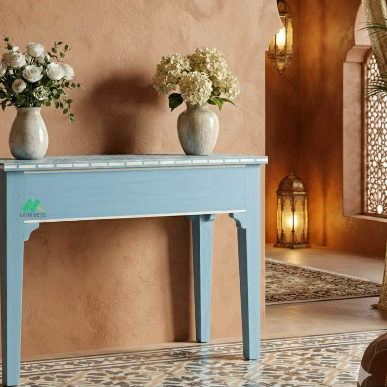 Bone Inlay Blue Console Table - Image 2