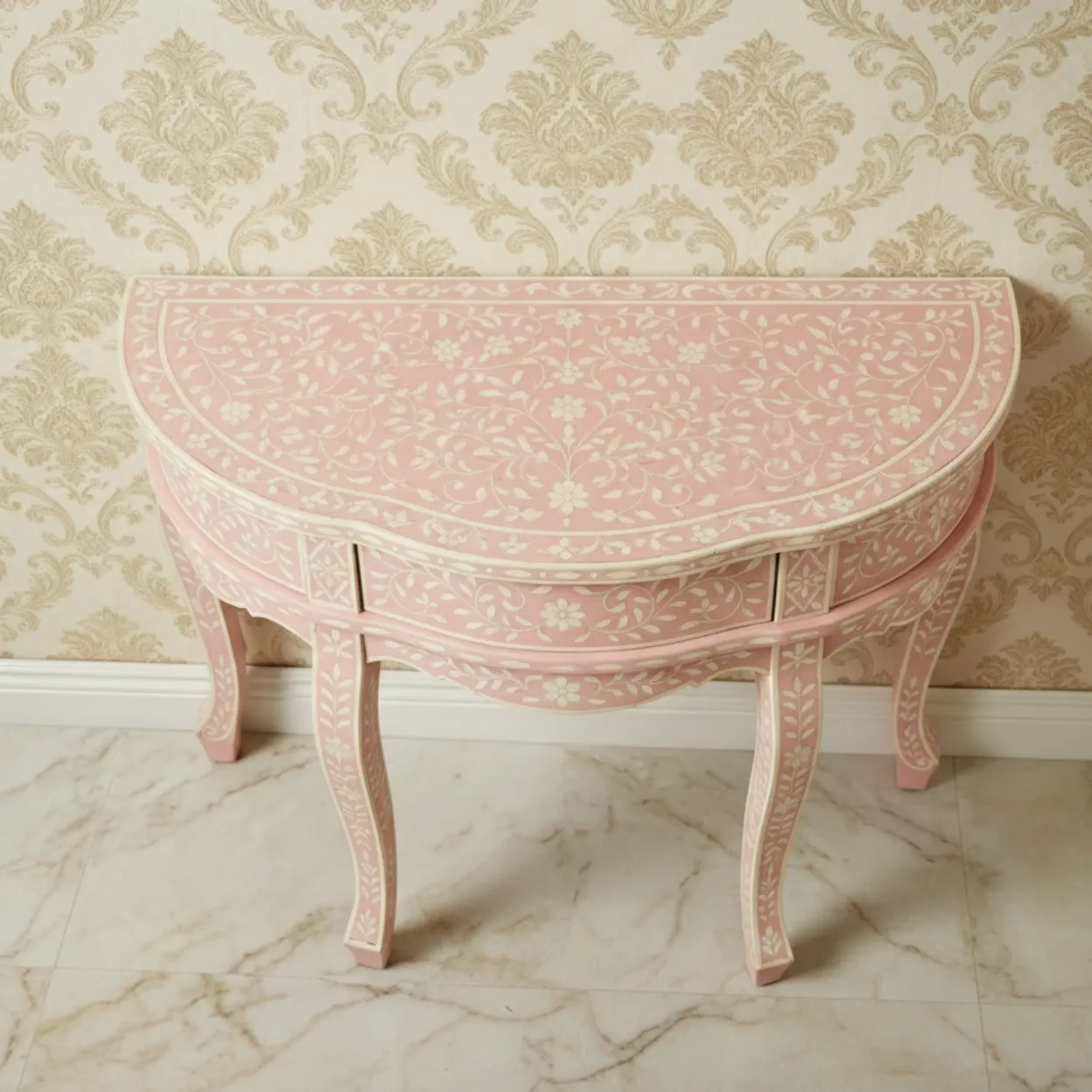 Bone Inlay Pink Console Table - Image 3