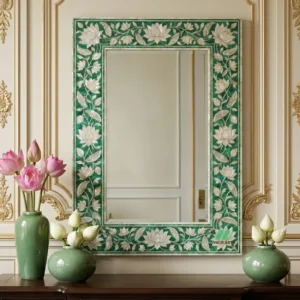 Mother of Pearl Green Square Mirror Frame