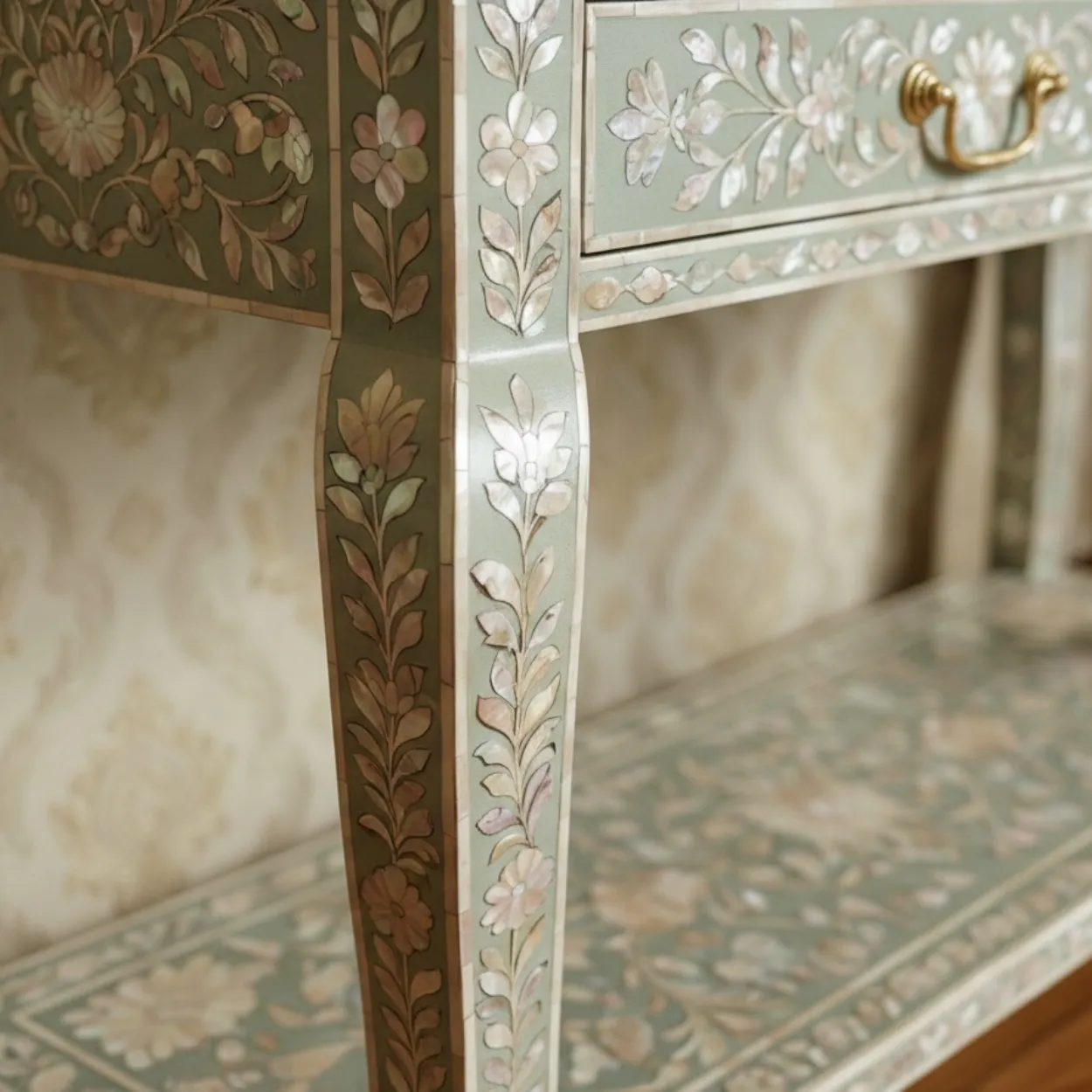 Mother of Pearl Green Console Table - Image 4