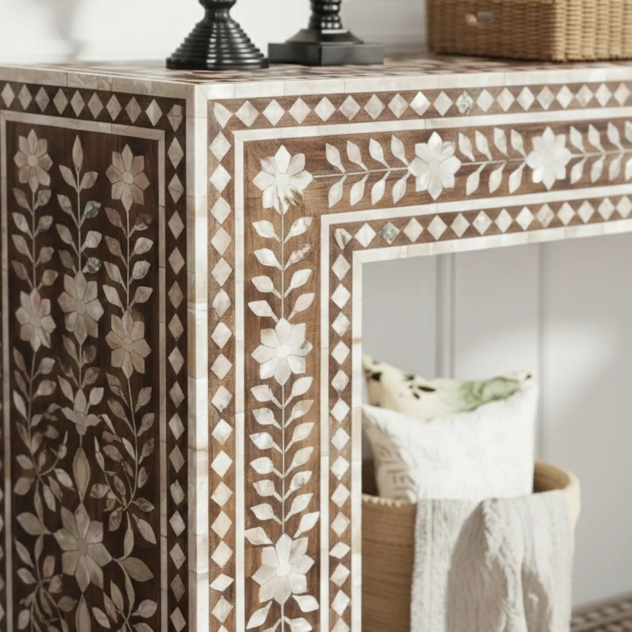 Mother of Pearl Brown Console Table - Image 2