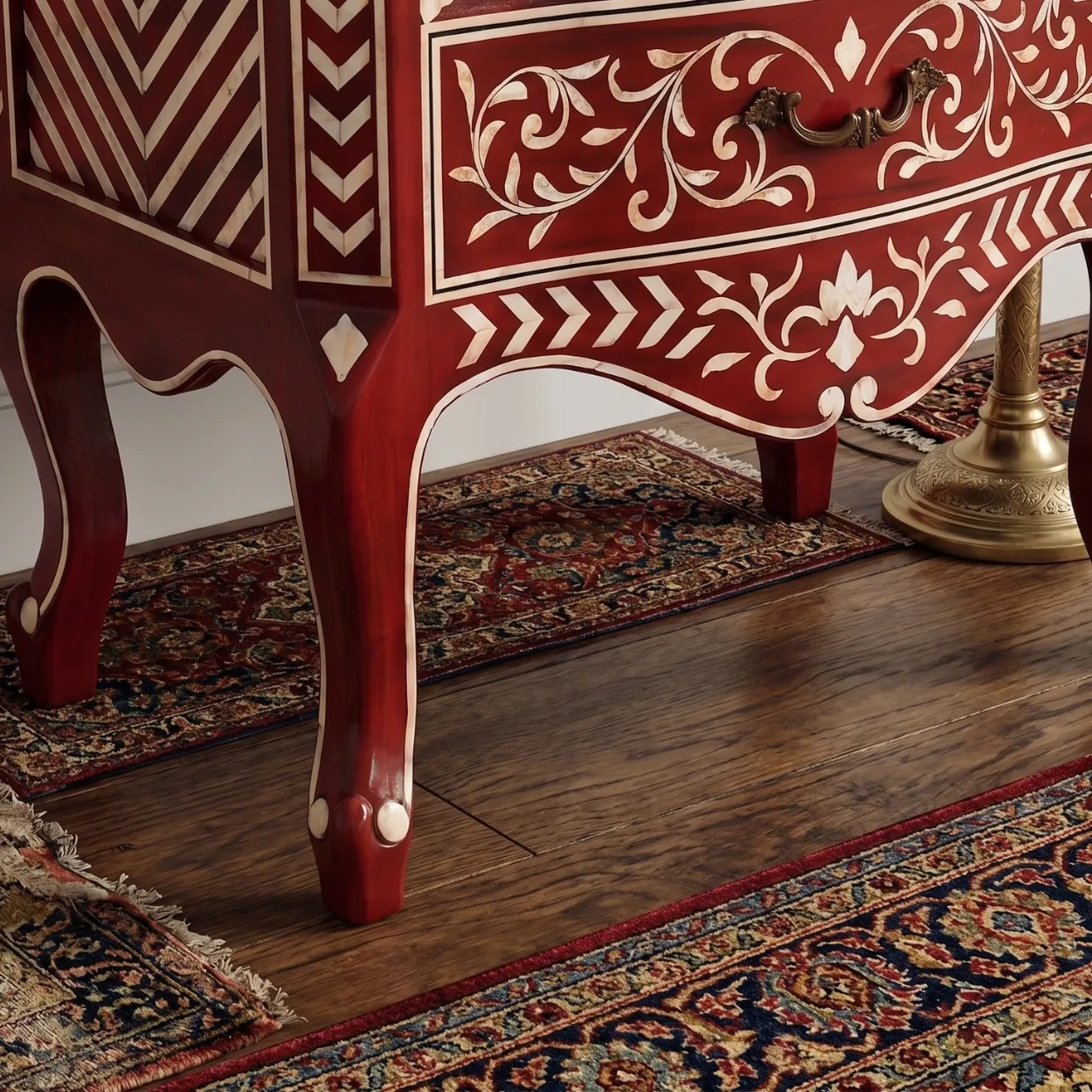 Bone Inlay Red Bedside Table - Image 7