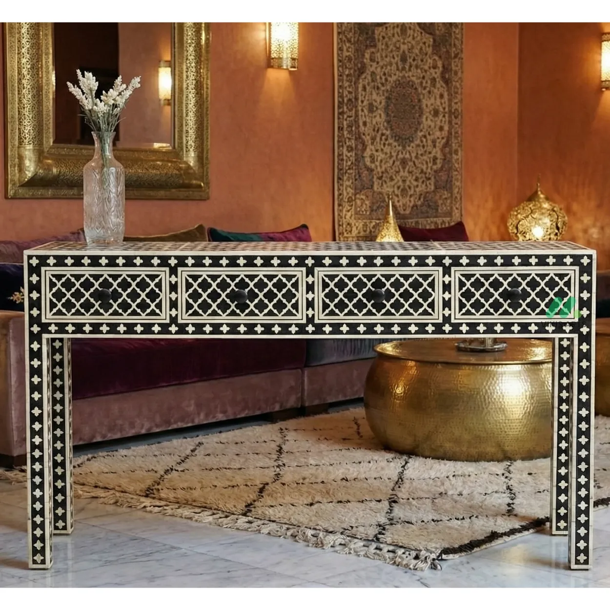 Bone Inlay Black Console Table