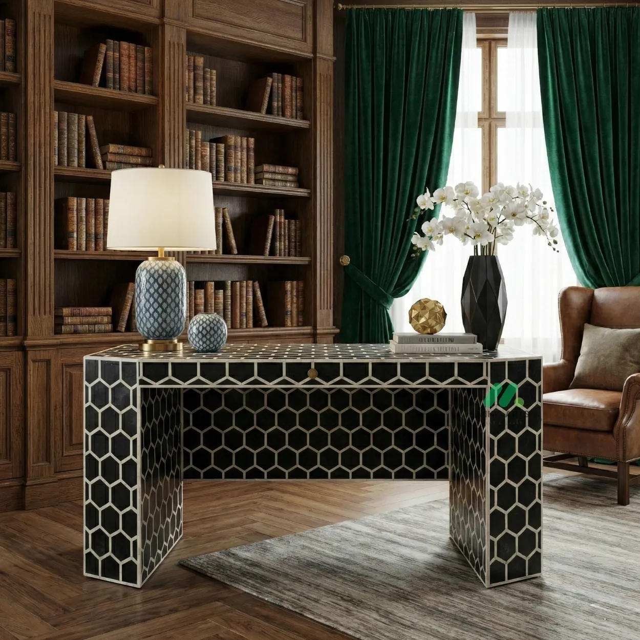Bone Inlay Black Desk