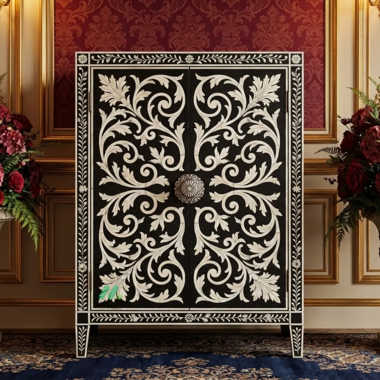 Bone Inlay Black Cabinet