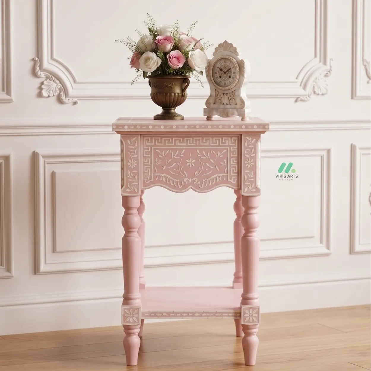 Bone Inlay Pink Bedside Table - Image 4