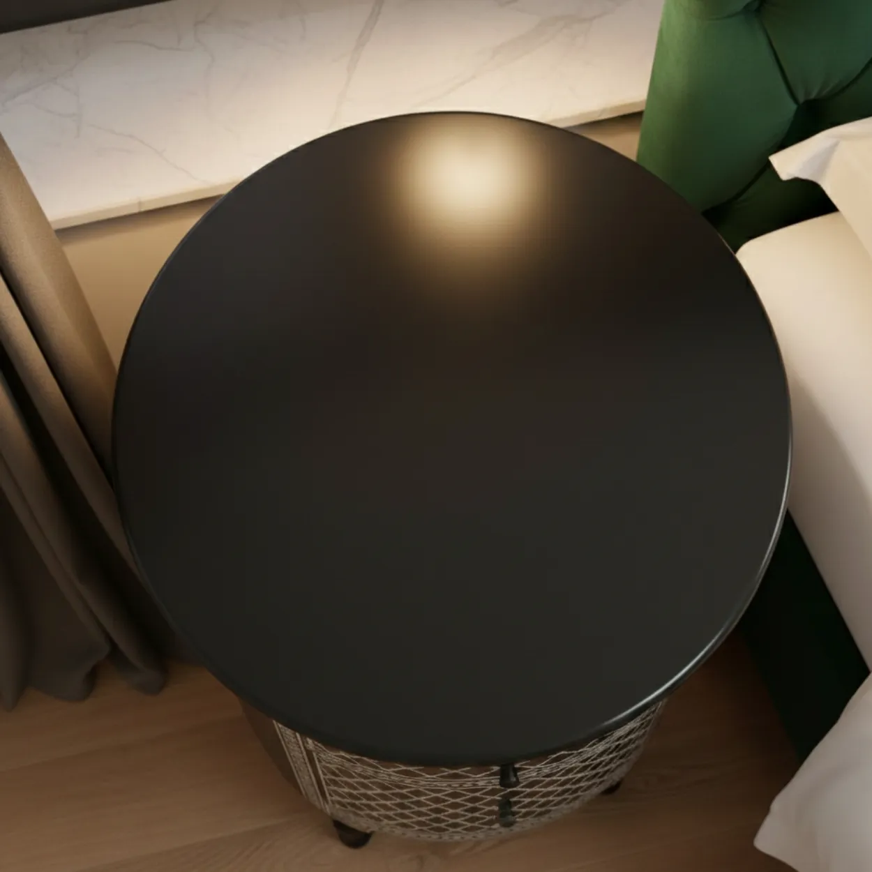 Bone Inlay Black Bedside Table with 2 Drawers - Image 3