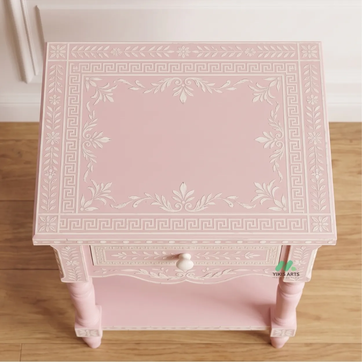 Bone Inlay Pink Bedside Table - Image 3