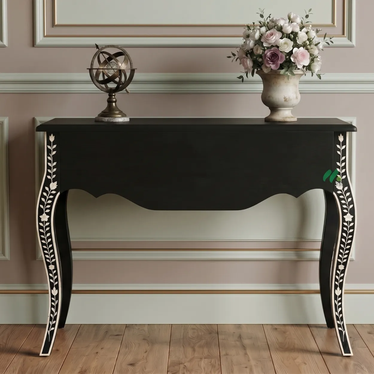 Bone Inlay Black Console Table - Image 2