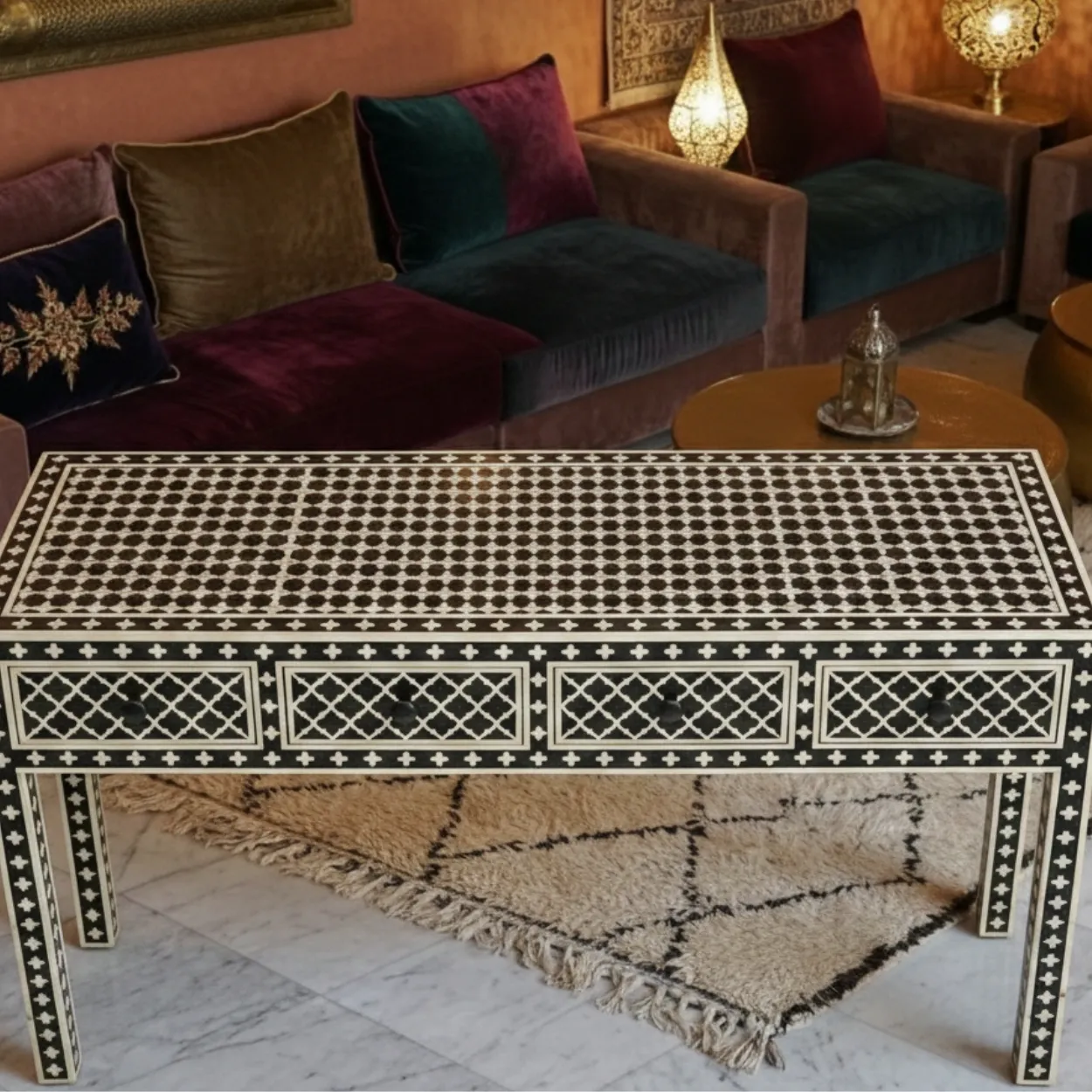 Bone Inlay Black Console Table - Image 3