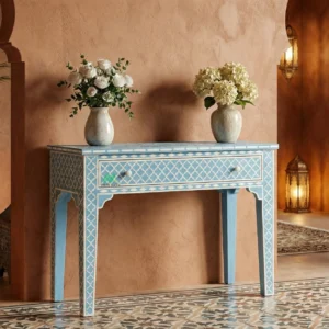 Bone Inlay Blue Console Table
