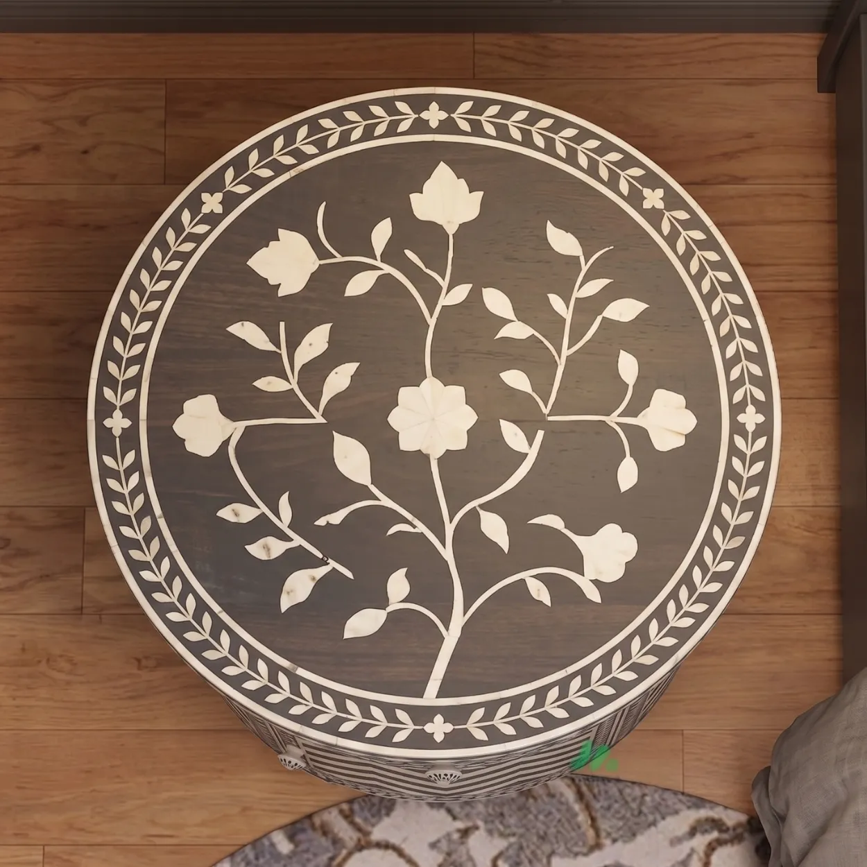Bone Inlay Grey Round Bedside Table with 2 - Image 3