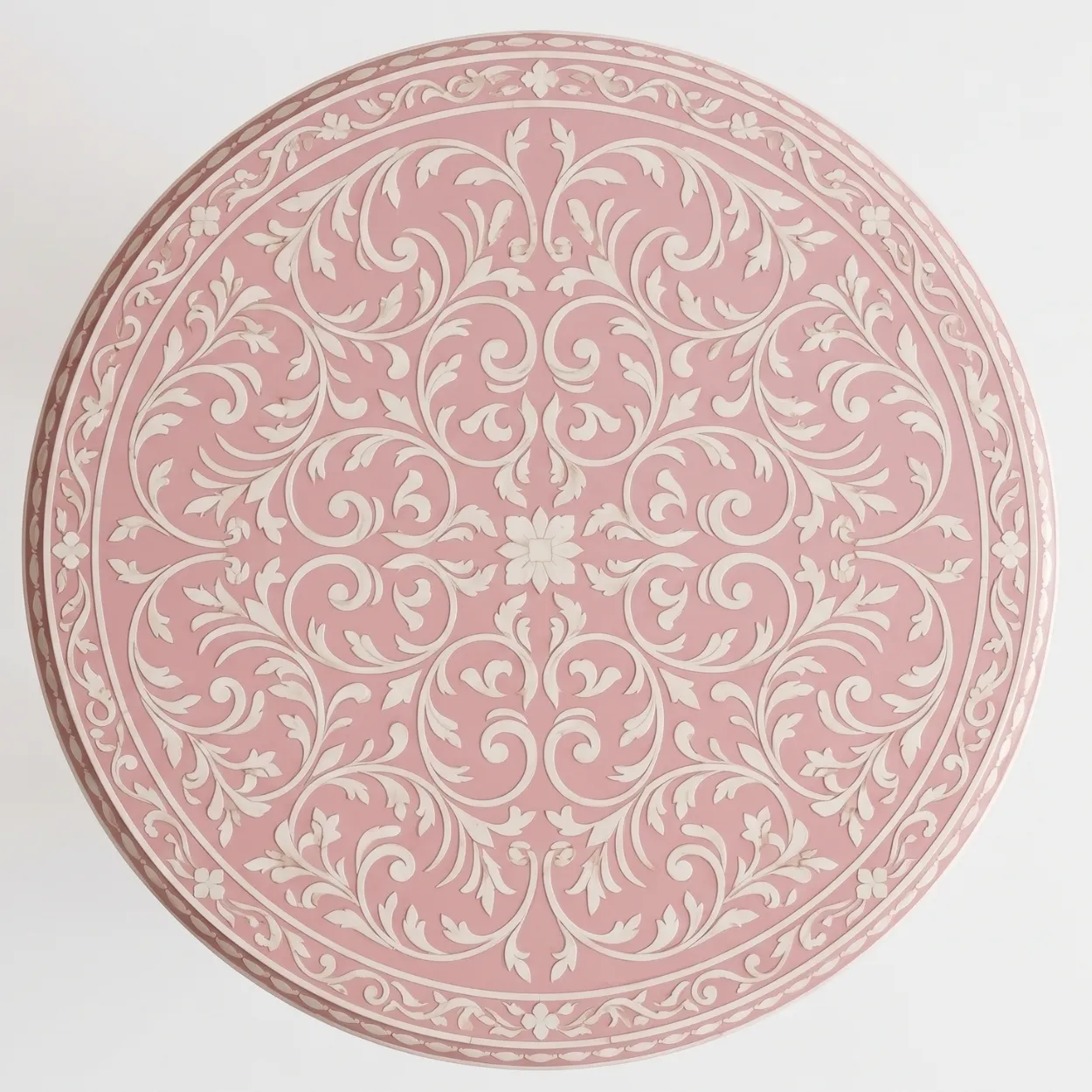 Bone Inlay Pink Round Bedside Table - Image 3