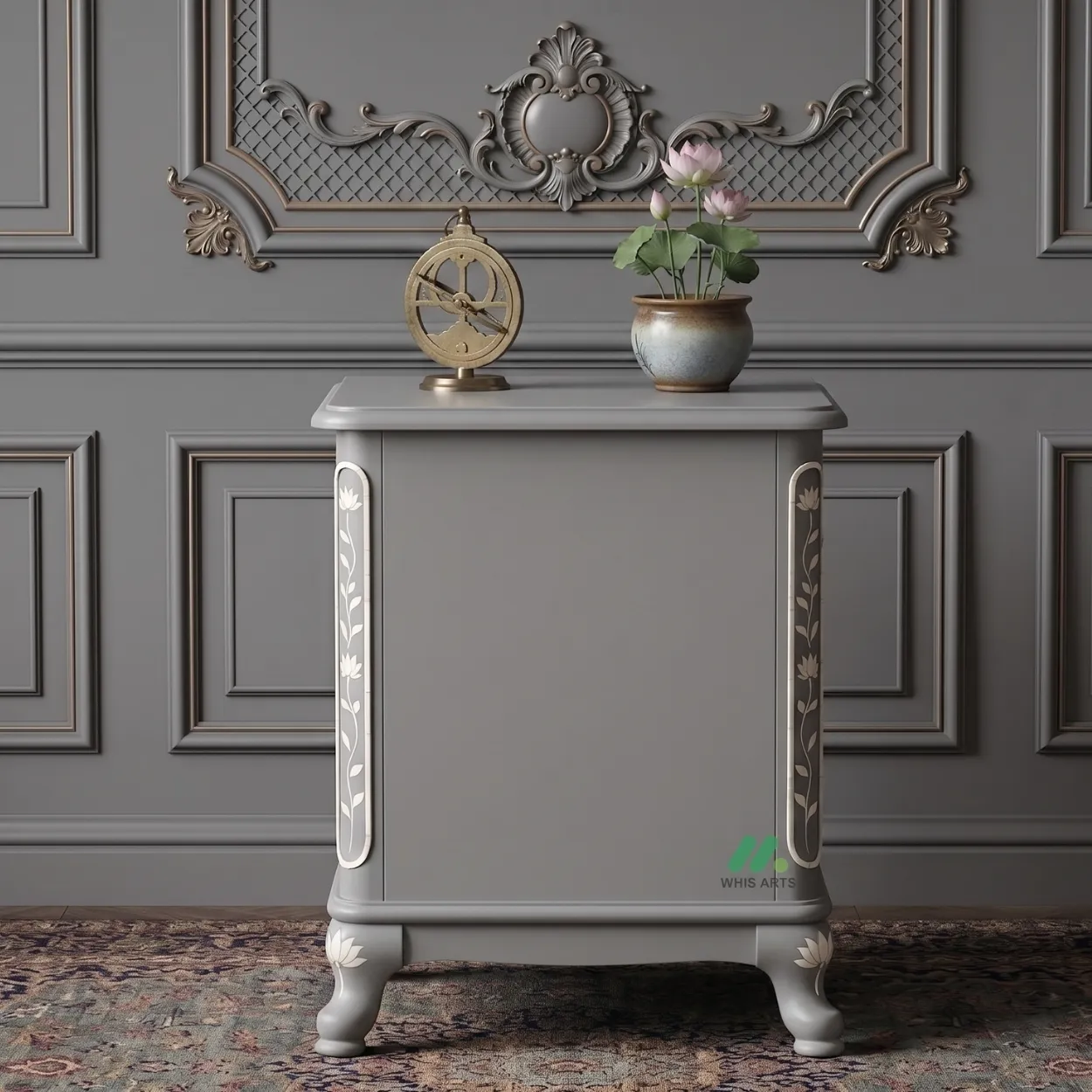 Bone Inlay Grey Bedside Table - Image 2