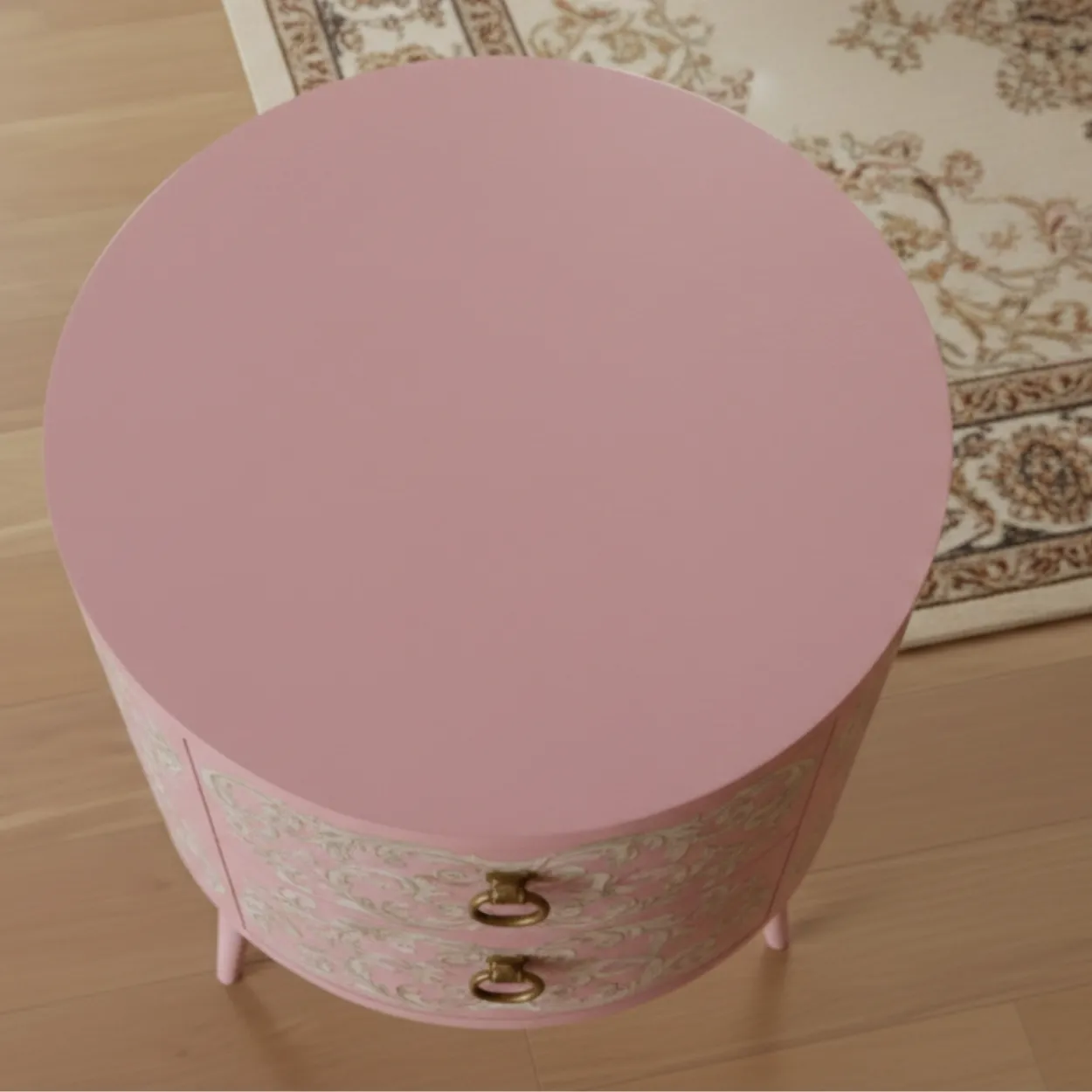 Mother of pearl Pink Round Bedside Table - Image 3
