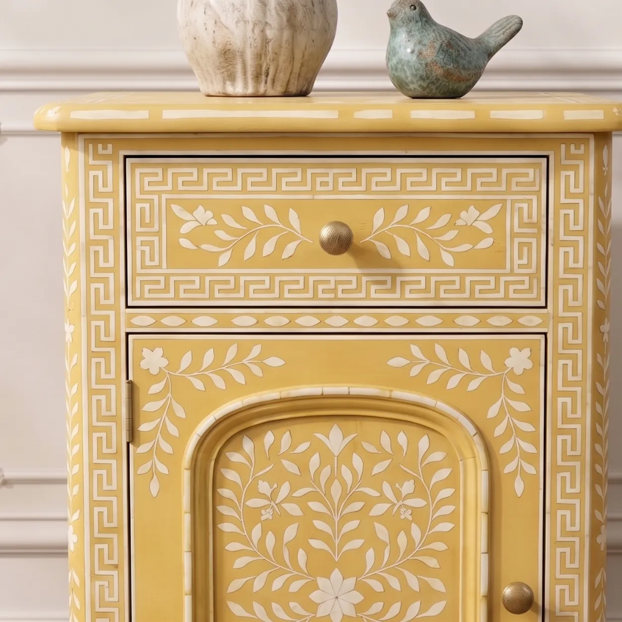 Bone Inlay Yellow Bedside table - Image 7