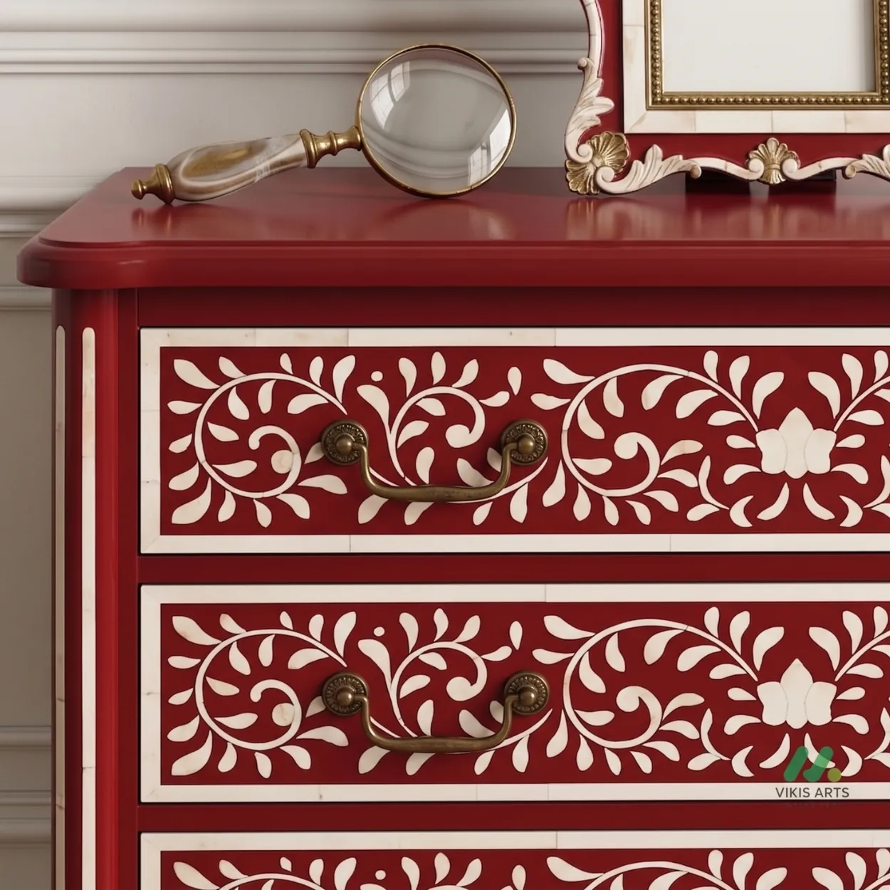 Bone Inlay Red 3 Chest of Drawer - Image 5