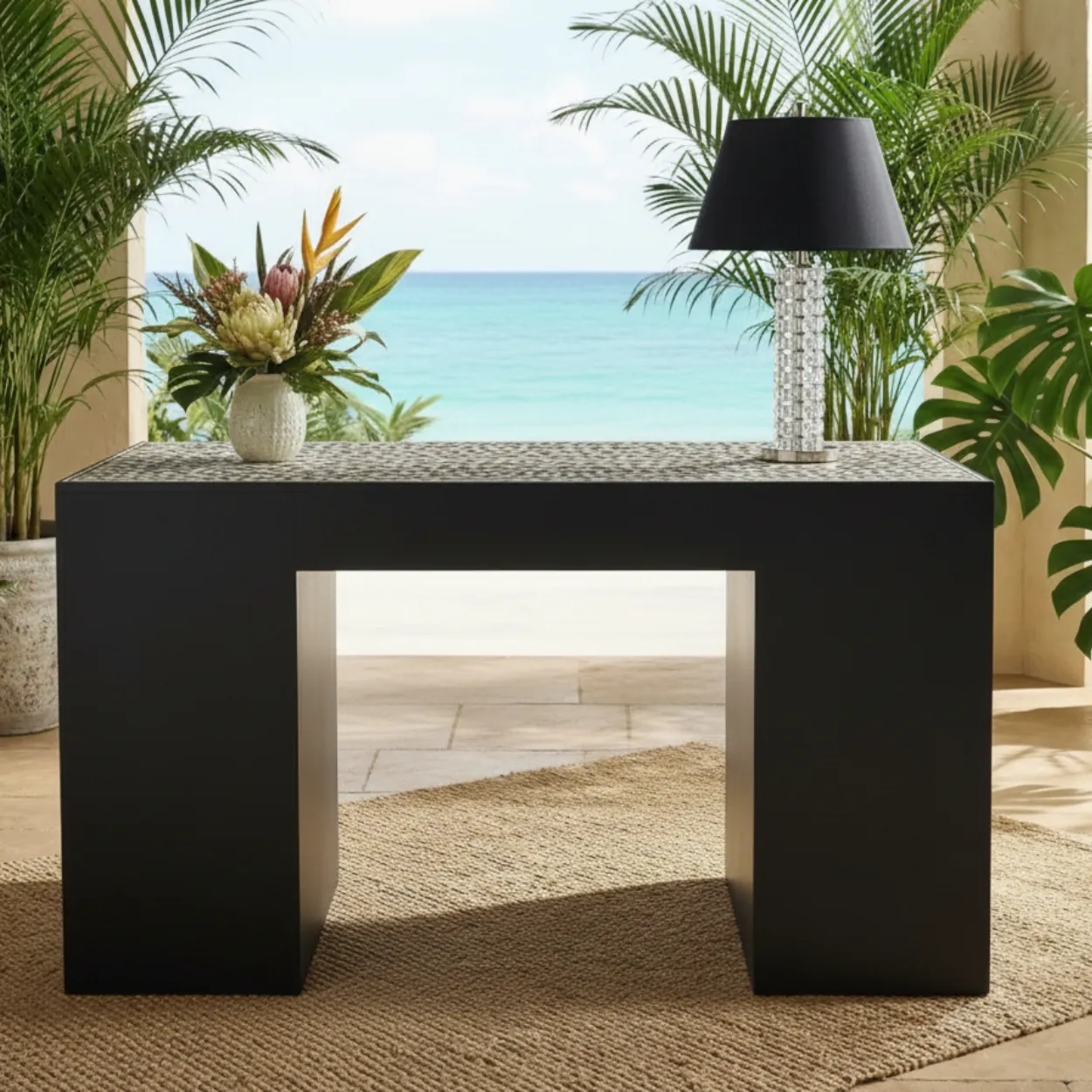Bone Inlay Black Console Table - Image 2