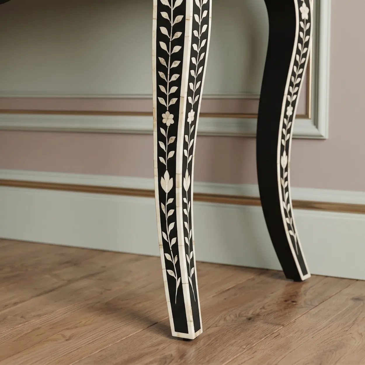 Bone Inlay Black Console Table - Image 5