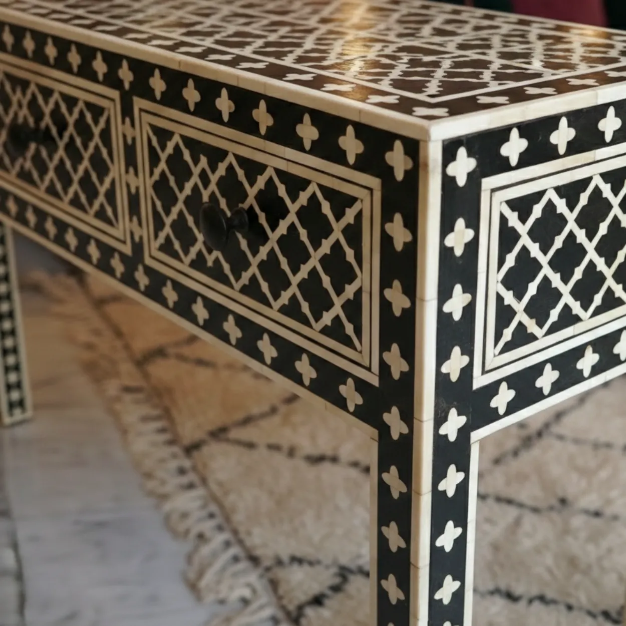 Bone Inlay Black Console Table - Image 4