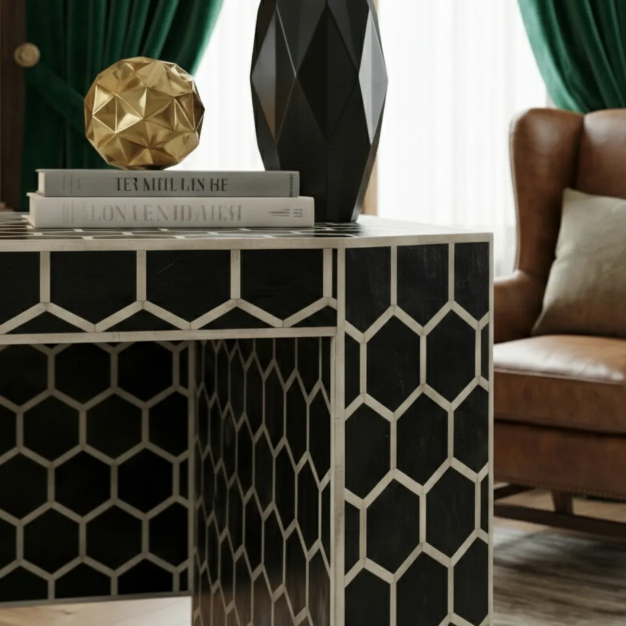 Bone Inlay Black Desk - Image 4