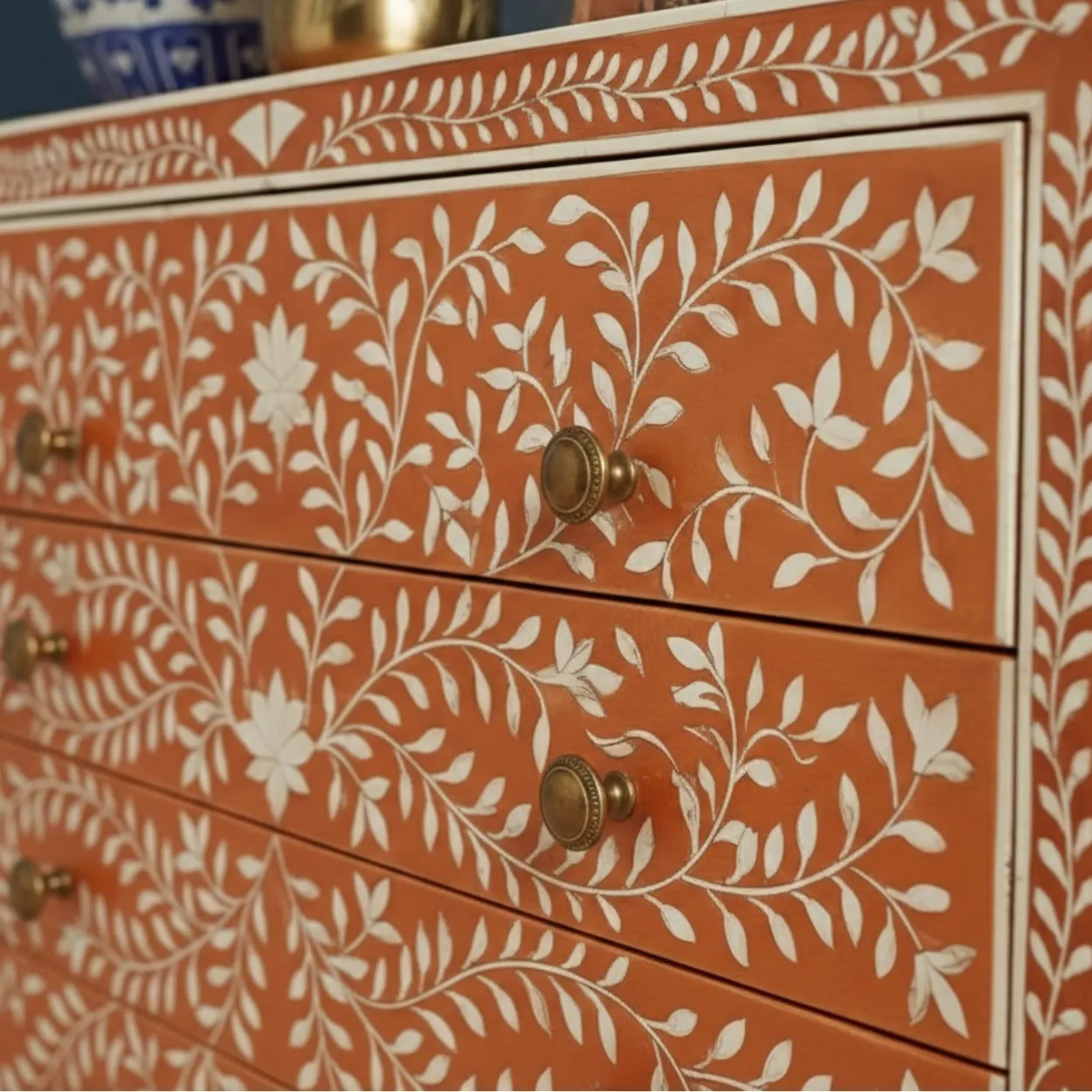 Bone Inlay Orange 4 Chest of Drawer - Image 4