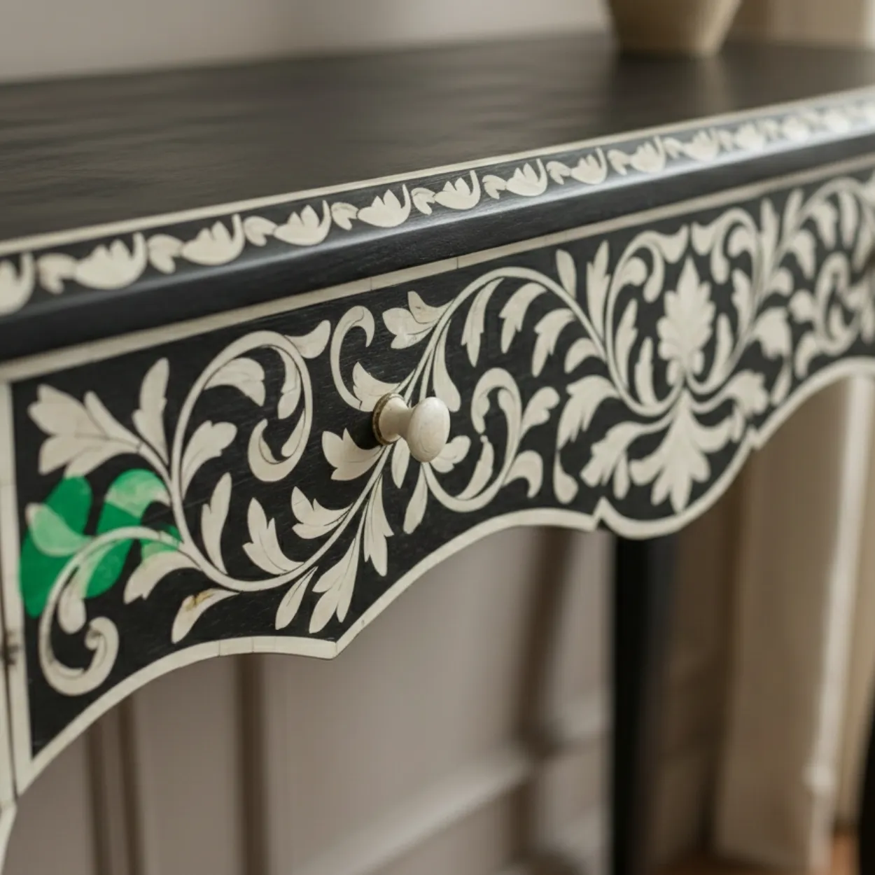 Bone Inlay Black Console Table - Image 4