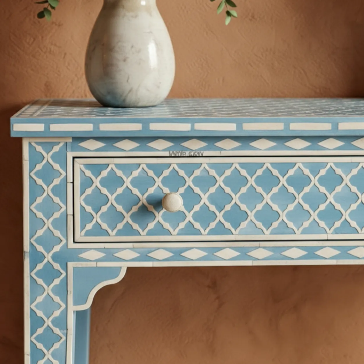 Bone Inlay Blue Console Table - Image 4