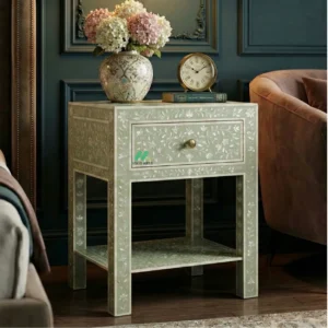Mother Of Pearl Light Green Bedside Table with 1 Drawer