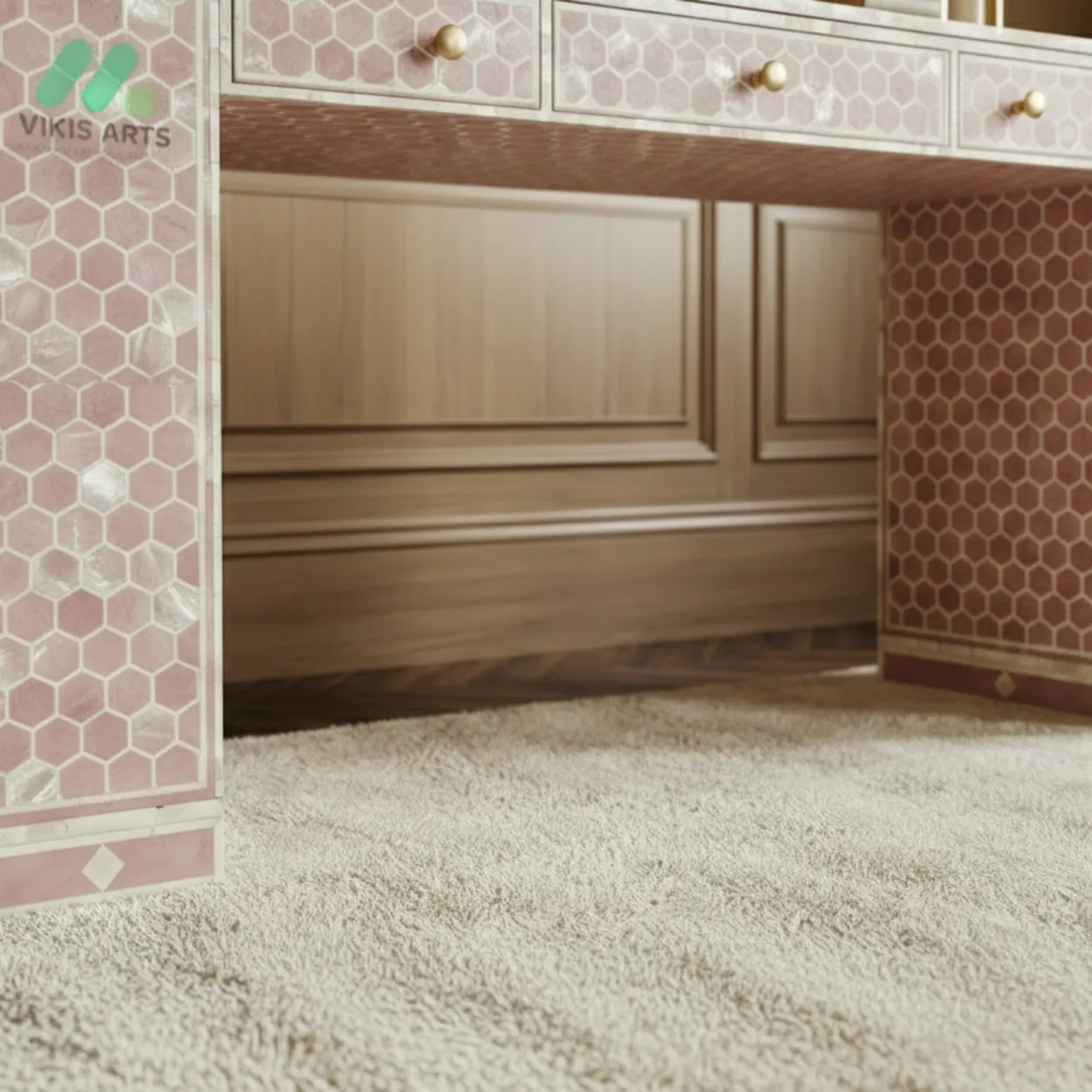 Mother of Pearl Pink Console Table - Image 6