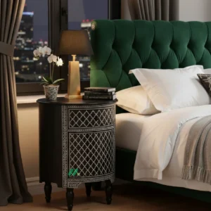 Bone Inlay Grey Bedside Table with 2 Drawers