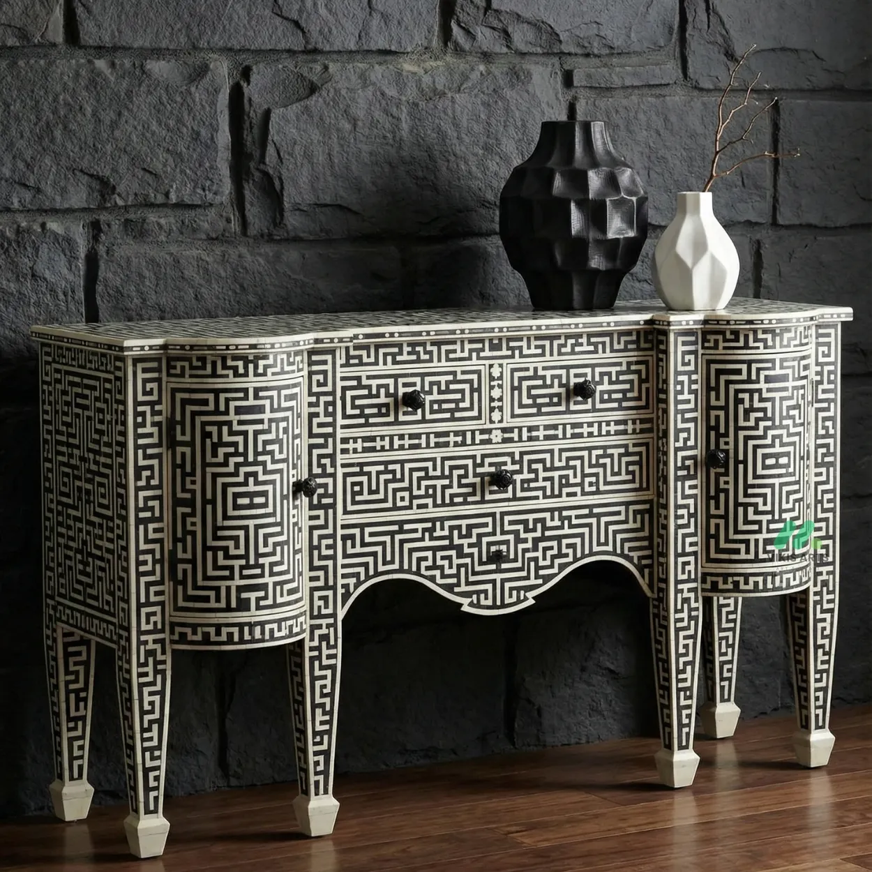 Bone Inlay Black Cabinet