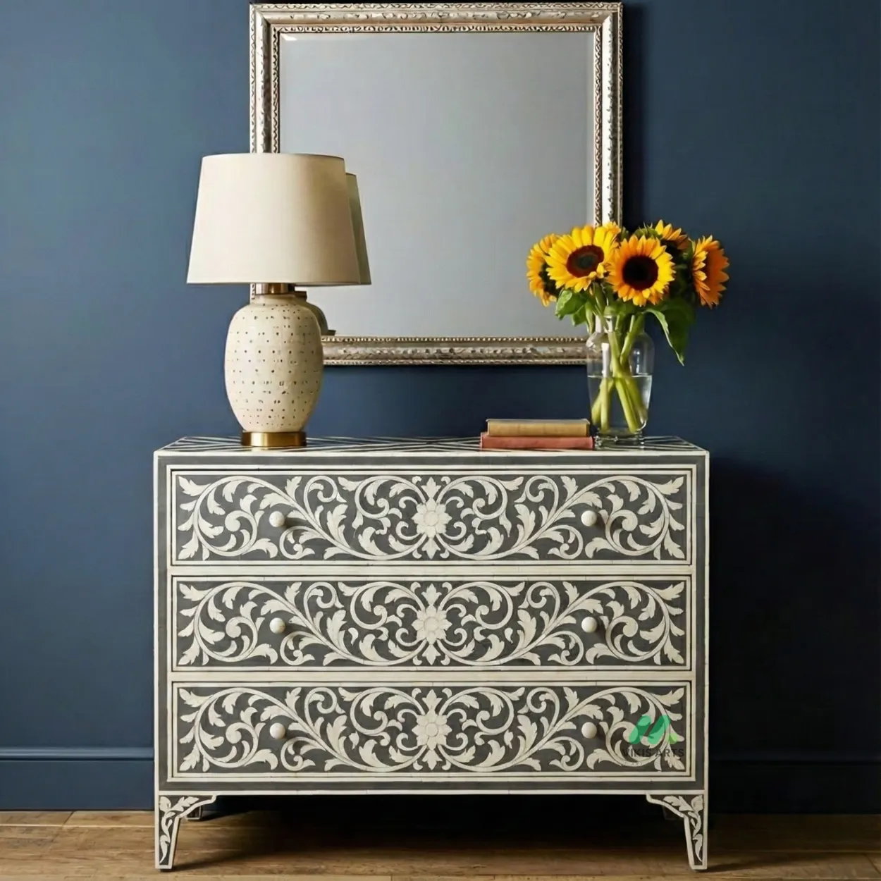 Bone Inlay Black 3 Chest of Drawer