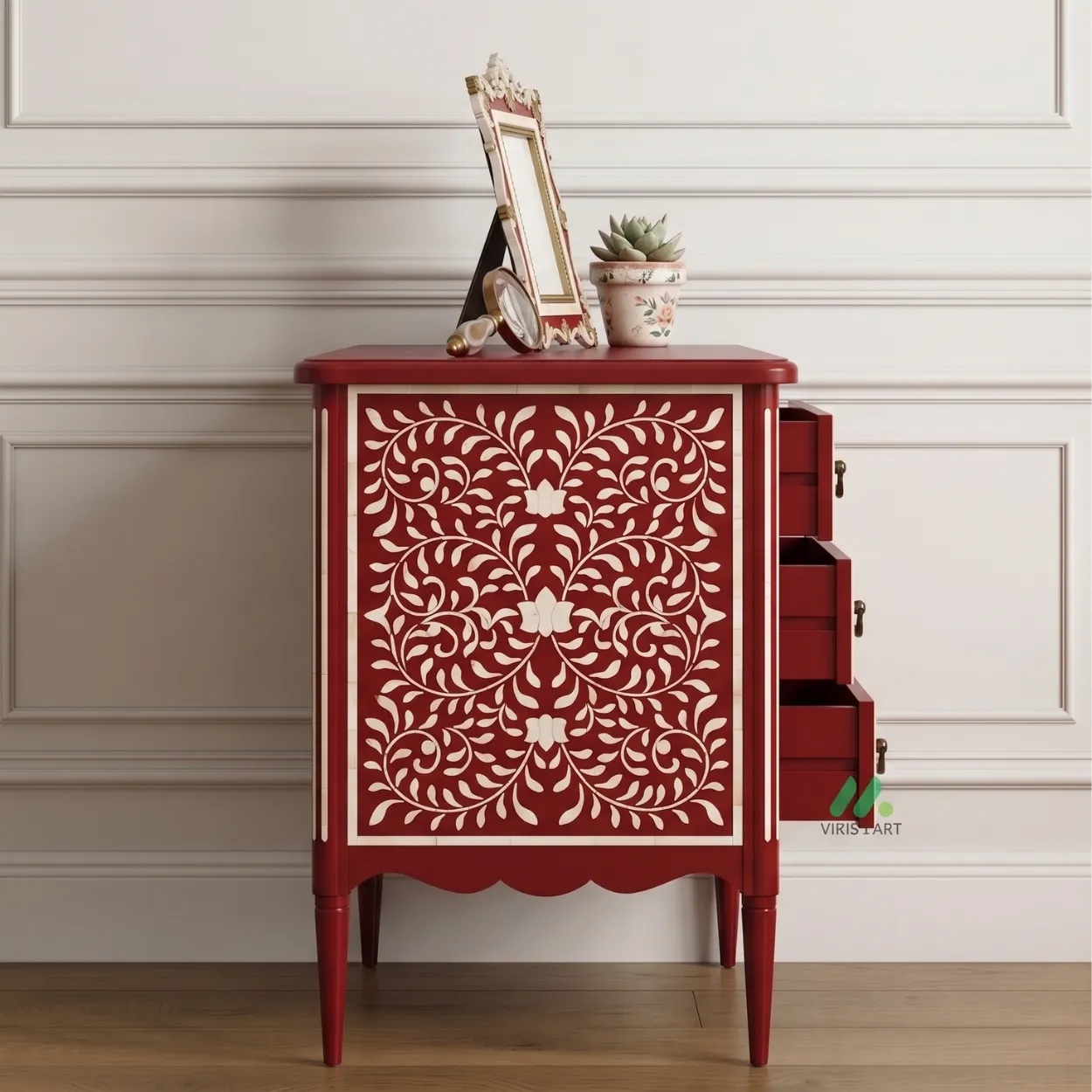 Bone Inlay Red 3 Chest of Drawer - Image 4