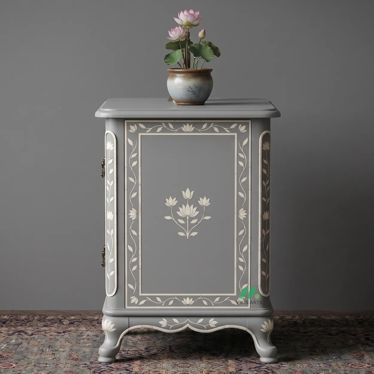 Bone Inlay Grey Bedside Table - Image 4