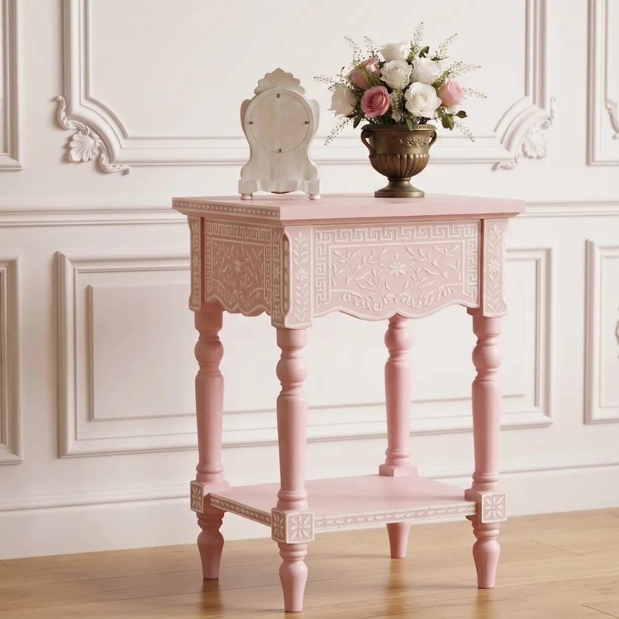 Bone Inlay Pink Bedside Table - Image 2